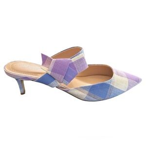BANDOLINO Millie Pointed Toe Kitten Heel Purple Plaid Mules Shoes Sz 9.5 NEW